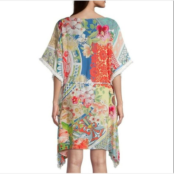 Johnny Was Boho Tunic Cover Up Fringed Floral Print Tassel Ties Kimono - Picture 6 of 6